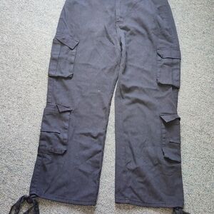Black Cargo Pants with Tie Details
